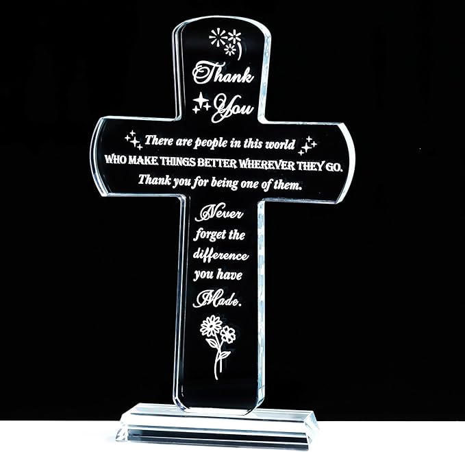 Movdyka Thank You Gifts for Women Men - Engraved Crystal Cross-Shaped Plaque Decor - Appreciation Inspirational Gift for Coworker, Teacher, Pastor, Friend, Doctor, Nurse Grateful Present Ideas