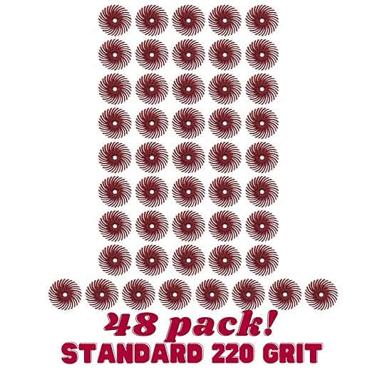 Dedeco Sunburst Radial Bristle Discs 48-Pack - 5/8" Curved - Red 220 Grit (Standard) - Aluminum Oxide for Polishing & Finishing