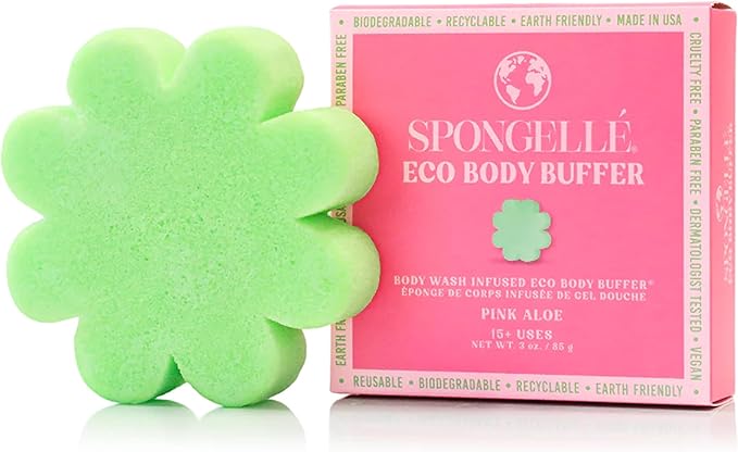 Spongelle Pink Aloe Eco Collection Body Buffer Body Scrubber | Bath & Shower Loofah for Men & Women | Biodegradable, Cruelty-Free, Vegan, Dermatologist-Tested, Made in USA | 15+ uses