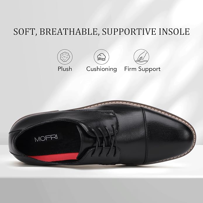 Mens Classic Cap Toe Dress Shoes Oxford for Office | Polished PU Outer Shell,Ventilated Comfortable Latex Insole. Formal Footwear Suited for Office Engagements ,Outings,Weddings