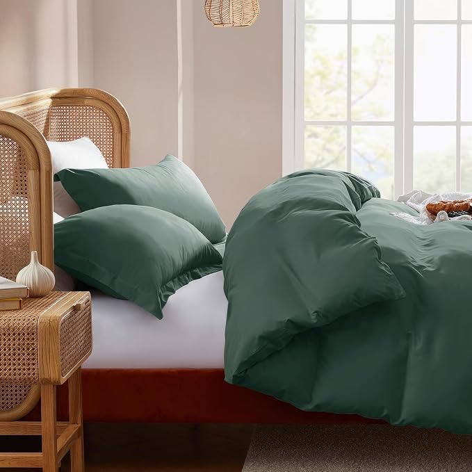 Nestl Forest Green Duvet Cover Full Size - Soft Double Brushed Full Size Duvet Cover Set, 3 Piece, with Button Closure, 1 Duvet Cover 80x90 inches and 2 Pillow Shams