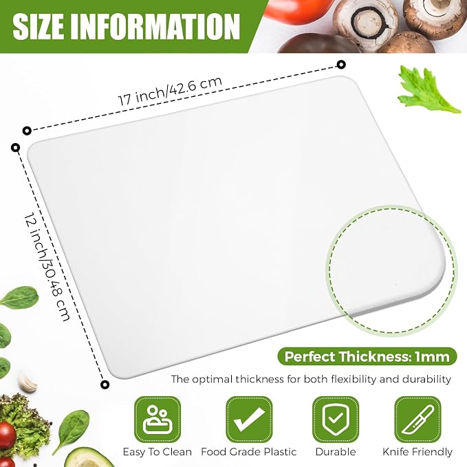 Hushee 120 Count Disposable Cutting Board Sheets 17 x 12 Inch Flexible Plastic Sheet Cutting Mat Large Chopping Boards for Kitchen Cooking Traveling Camping Tailgating BBQ