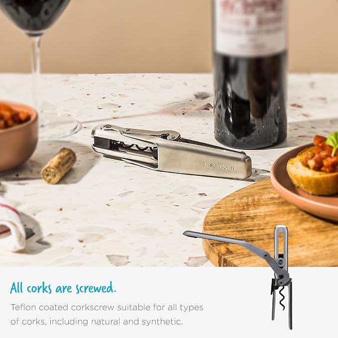 Dreamfarm Winopen Automatic Wine Corkscrew Bottle Opener | Pocket-sized, space-saving and easy to use stainless steel natural and synthetic cork remover with built-in foil cutter