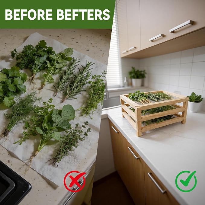 3-Layer Stackable Wooden Herb Drying Rack,Mesh Dryer Screen For Countertop | 11.8×15.74in No-Drill Drying Rack.Perfect For Herbs,And Plant Specimens.Saves Small Space, Unique Gift For Gardeners Lovers