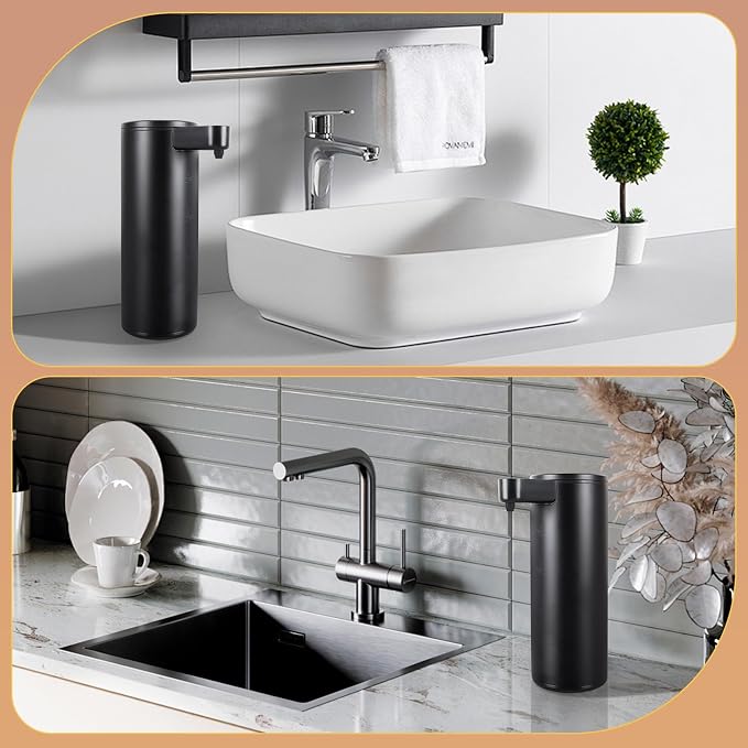 Automatic Soap Dispenser Stainless Steel with Sensor Infrared Soap Dispenser Electric IPX5 Waterproof USB-C Charging Motion Sensor for Kitchen & Bathroom Black, 9oz