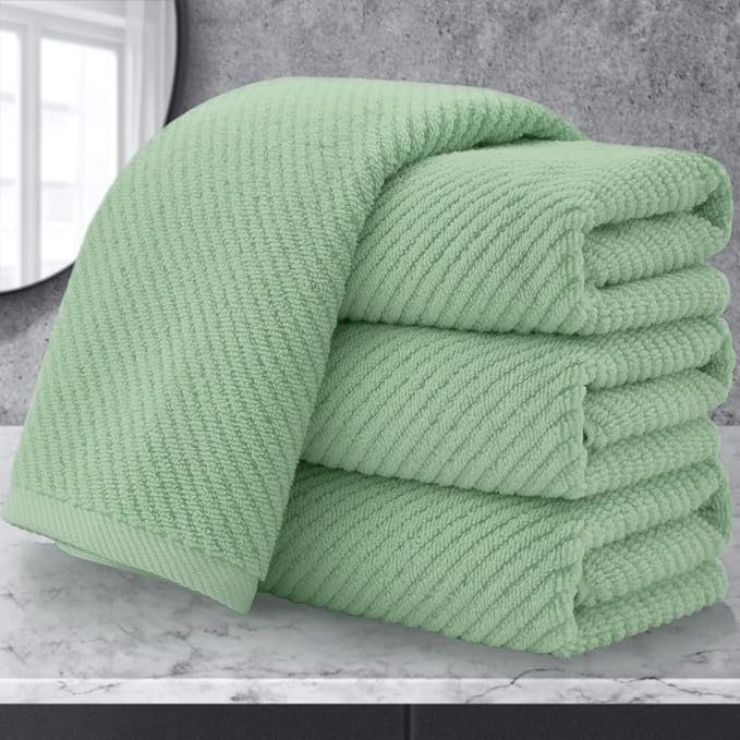 VOOVA & MOVAS Hand Towels 4PC, 100% Cotton, 18x28 in, Sage Green | Thick, Quick Dry, Soft, Absorbent, Bathroom Essentials, Suitable For Shower, Gym, Daily Household