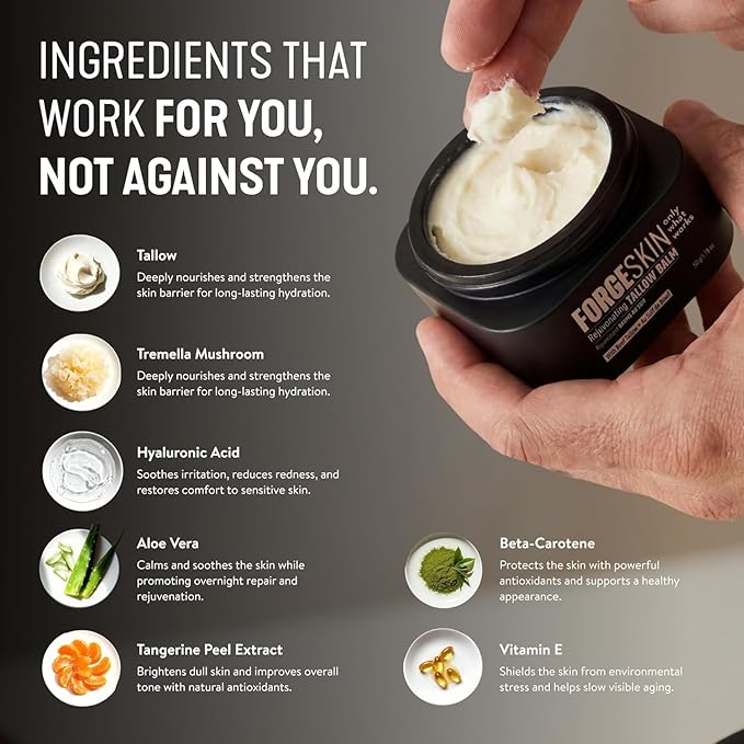 Forge Skin Beef Tallow Balm Moisturizer for Men Skin Care - Face + Body Anti Aging Wrinkle Defense, Hydration Cream - Natural Ancestral Skincare Lotion (1.7 OZ) 6pk