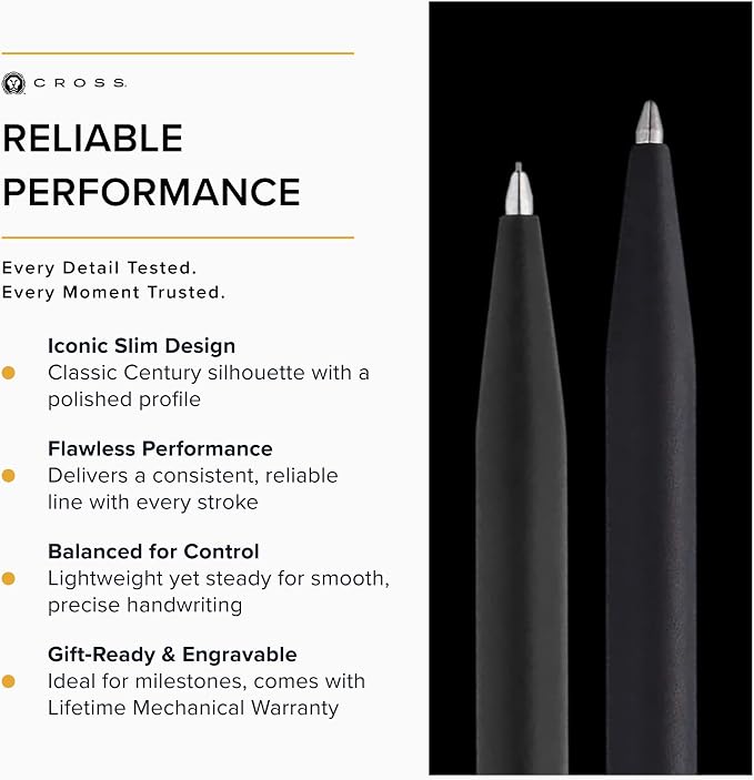 Cross Classic Century Refillable Pen & Pencil Gift Set Presented in a Luxury Gift Box - Medium Point, Black Ink, Black & Chrome