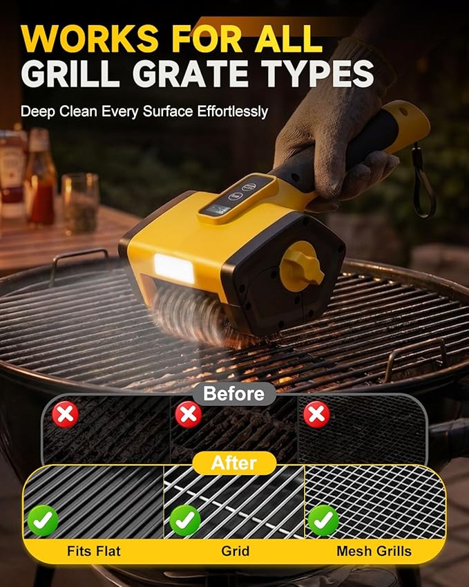 Electric Grill Brush, Cordless Rechargeable BBQ Grill Cleaner with Max 800RPM, 360° Adjustable Angle, 240-Min Runtime, 4000mAh Electric Grill Cleaning Brush with Stainless Steel Head for Outdoor Grill
