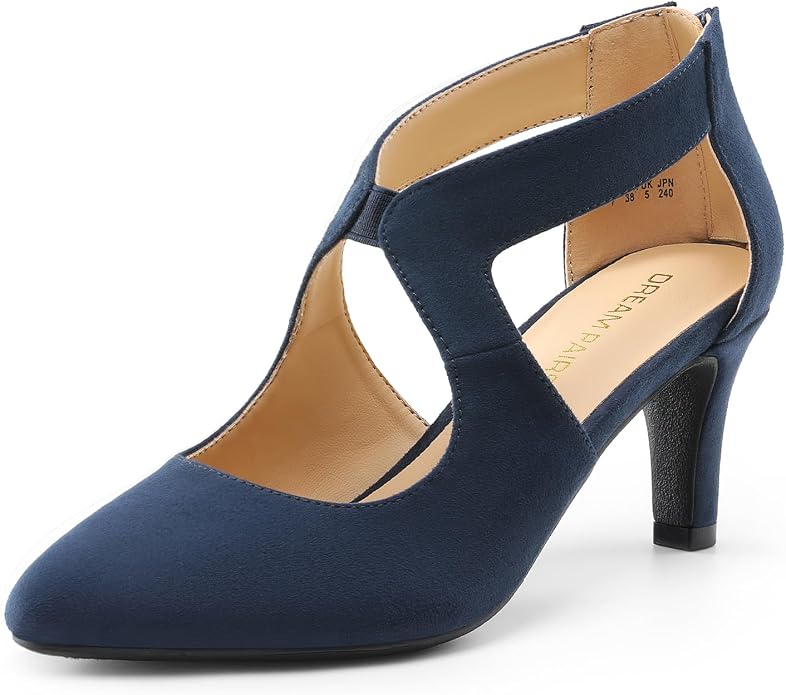 DREAM PAIRS Women's Pumps Closed Pointed Toe Kitten Heels | Elegant Party Dress Shoes with Chic Crisscross Cutouts, 2.76 Inch Heel, and Back Zip for Polished, All-day Secure Strides