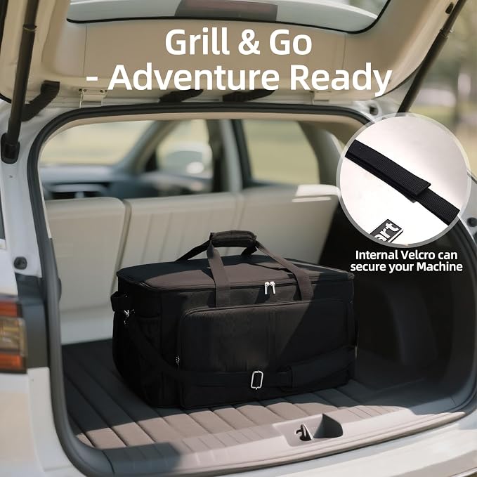 Grill Carry Bag for Cuisinart CGG-306 Tabletop Grill with Pockets, Bag Only | Fully Lined with PE Foam, Rip-Proof Fabric, Adjustable Strap, Weather-Resistant, Portable BBQ Accessories Carrying Case