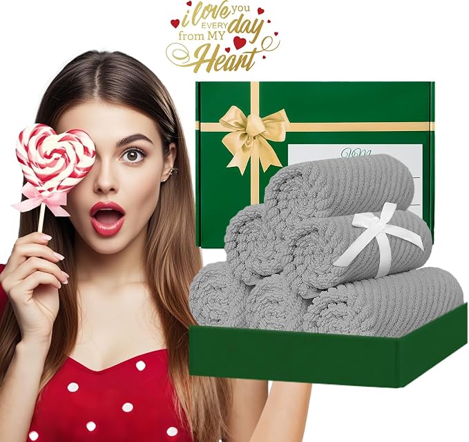 VOOVA & MOVAS Washcloths 6PC, 100% Cotton, 13x13 in, Gray | Thick, Quick Dry, Soft, Absorbent, Small Hand Towels For Face, Towel Gift Set, Ideal For Home, Travel, Gym