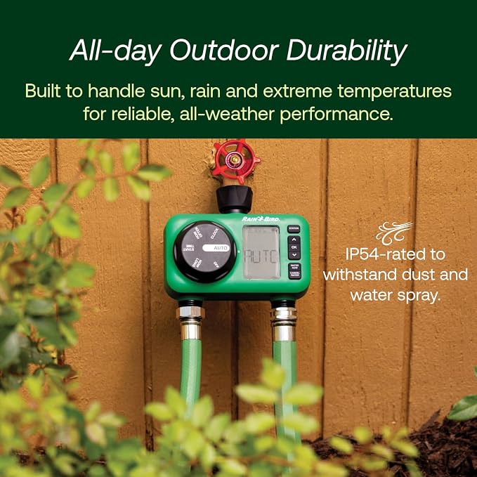 Rain Bird HET200 Electronic Digital Hose End Watering/Irrigation Timer, Battery Operated, 3/4" Garden Hose Thread, Heavy-Duty Brass Inlet, 2 Outlets/Ports