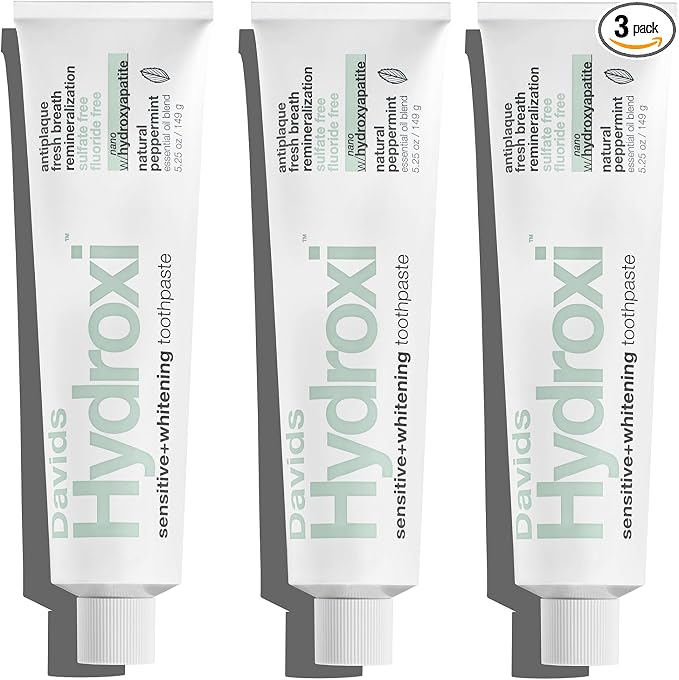 Davids Nano Hydroxyapatite Toothpaste Sensitive Peppermint 5.25oz (3 Pack) | Fluoride Free, Remineralizing, Sensitive Support, Antiplaque, SLS Free, Made in USA, Davids Hydroxi