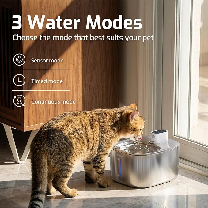 Wireless Cat Water Fountain Stainless Steel,135floz/4L Battery Operated Automatic Pet Fountain,Cordless Cat Water Dispenser Pet Drinking Water Fountain for Multicat Cats Dog Outdoor