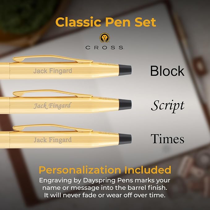 Cross Classic Century 23K Gold Ballpoint Pen and Mechanical Pencil Set - Engraved Gift Box for Anniversaries, Graduations, and Retirements