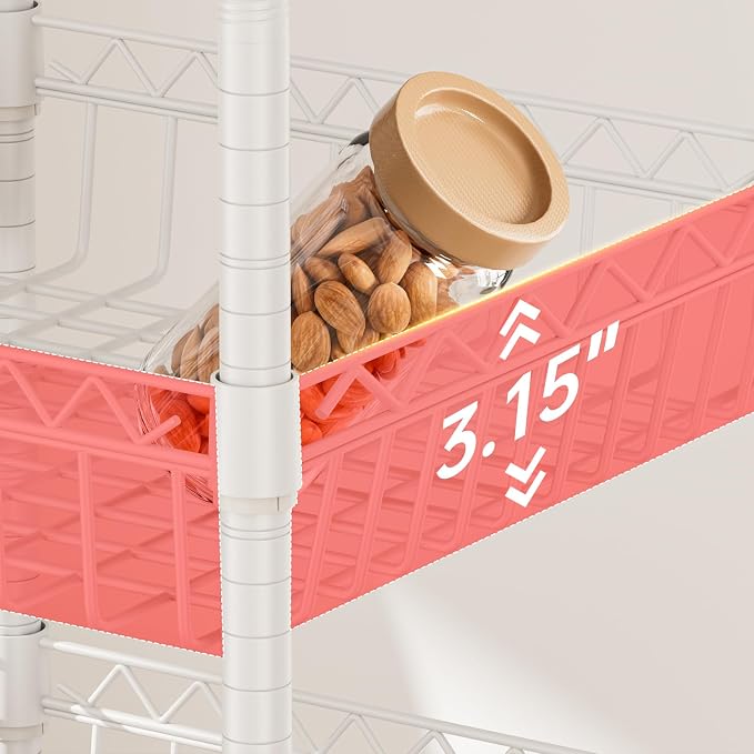 Golpart 6 Shelves Storage Shelf Wire Closet Bathroom Organizers Metal Pantry Kitchen Garage Shelving Unit Laundry Room Organization Home Rack Net Basket White with Wheels 14" Dx14 Wx64.8 H