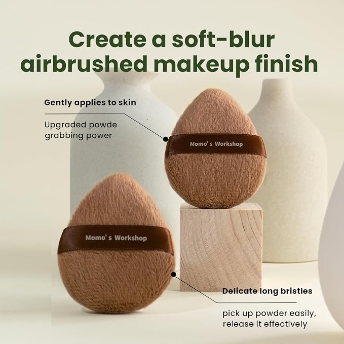 Momo's Workshop Powder Puff 2Pcs Long Fluffy Egg Powder Puff for Powder & Blush