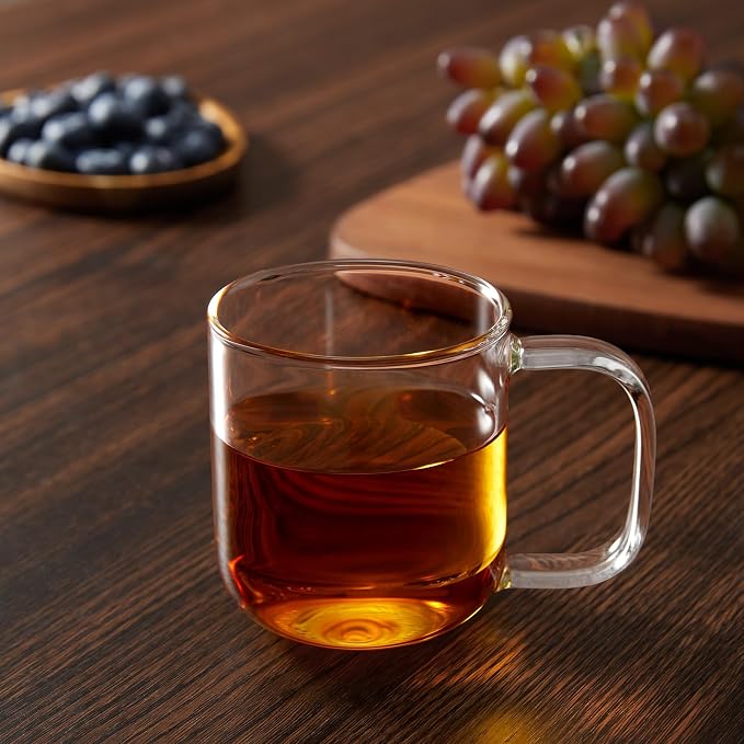 Glass Coffee Mugs, 8 oz iced coffee cups, Clear Tea Cups Set of 4, Glass Mugs with Handles, Glass Cups for Latte, Cappuccino, and Tea