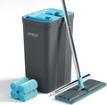 JOYMOOP Mop and Bucket Set, Mops for Floor Cleaning, Wall Mop Cleaner with Long Handle, with 4 Reusable Microfiber Mop Pads - Grey+Cyan Blue