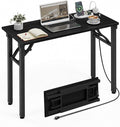 XBurmo Small Folding Desk Folding Table, No Assembly Foldable Desk Gaming Desk, 35.8-Inch Computer Table Workstation with 2 AC Outlets and 2 USB Ports for Bedroom and Home Office, Dark Oak