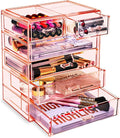 Sorbus Acrylic Makeup Organizer Set, 6-Drawer Vanity & Countertop Cosmetic Storage with Small & Wide Drawers, Pink Makeup Storage for Brushes, Lipsticks, Jewelry – Holiday Gift for Women & Teens