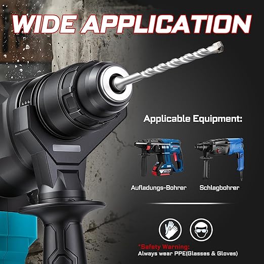 GEINXURN 15 PCS 1/4” x 6" Double Thread Rotary Hammer Drill Bits, Masonry Drill Bits Tool Set Carbide Tipped, Drilling in Brick, Stone and Concrete, Cement Walls