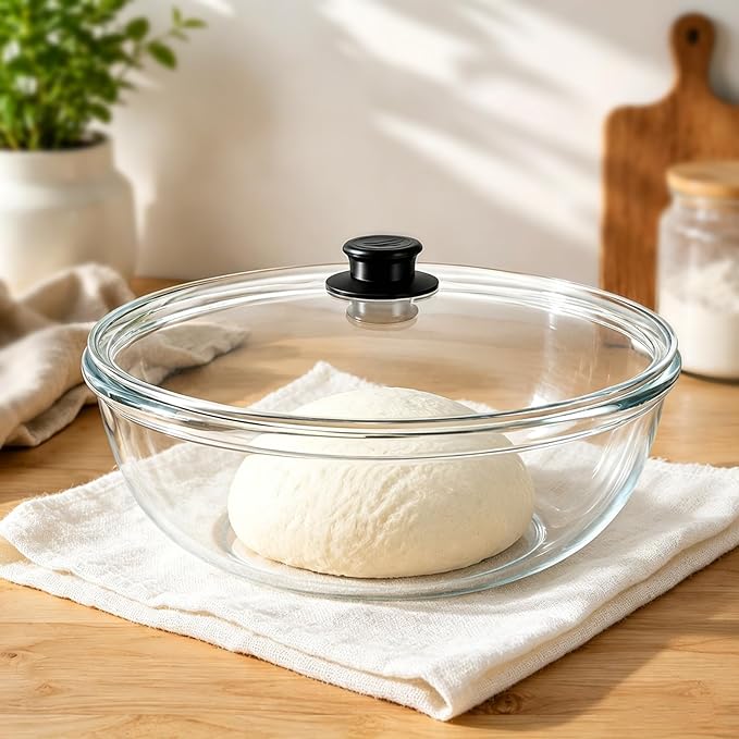 6.3 QT Glass Mixing Bowl with Lids, Large Glass Bowl for Sourdough Bread | Thick Glass Salad Bowl, Extra Large Glass Bowl Ideal for Kitchen Storage, Baking, Food Prep, Dishwasher Microwave Freezer