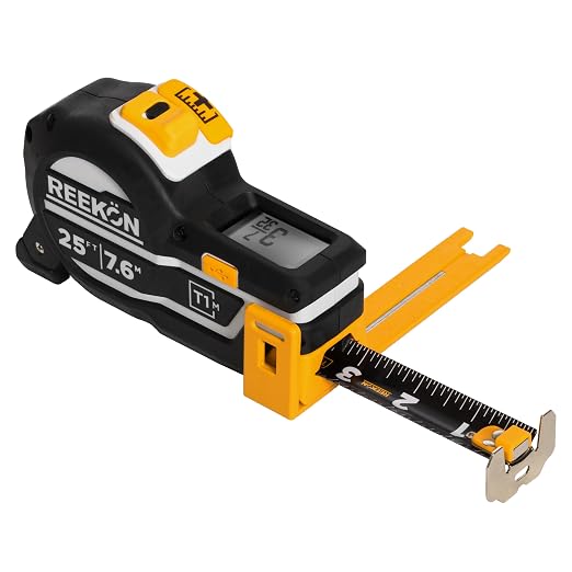 REEKON T1M Utility Digital Tape Measure 25 ft (English) – Bluetooth Smart Measuring Tool, 1/32” Accuracy, Saves 1000+ Measurements, LCD Display, 150 Hour+ Battery Life & Rechargeable