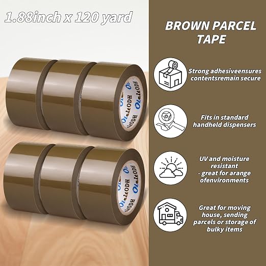 36 Rolls Brown Packing Tape with Dispenser, 1.88" X 120 yd Shipping Tape Bulk, Total 4320 yards, 2.6 mil, 3" Core, Tan Packing Tape Refills, Carton Sealing Tape for Moving Boxes, Package, Mailing