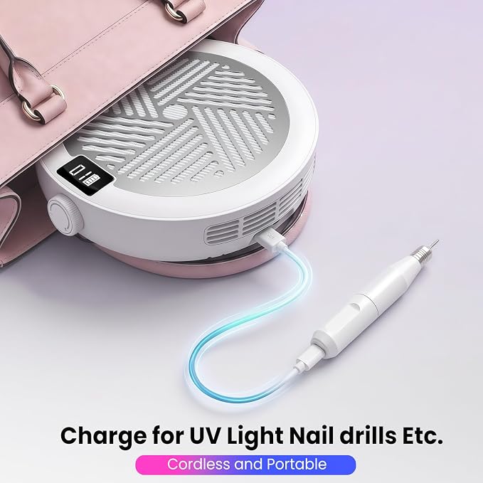Nail Dust Collector for Home & Professional Tech, Cordless Rechargeable Vacuum Fan with 10 Speeds, Low Noise Strong Suction, Portable Dust Cleaner with 2 Filters & Brush Gift For Mother's Day