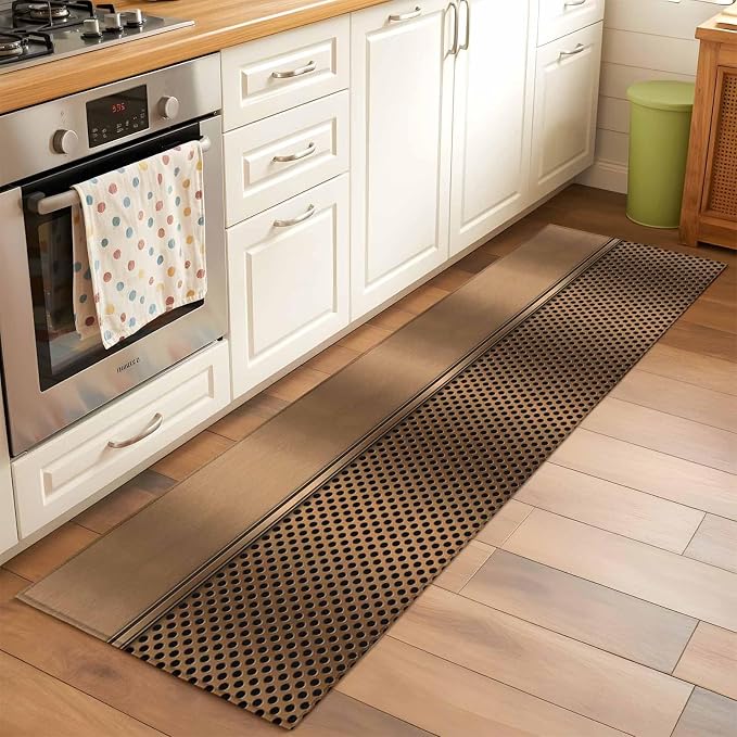 Kitchen Runner Rug 2 x 6 Ft, Brown Metal Hole Laundry Room Rugs Indoor Non Slip Washable, Modern Copper Net Eye Hole Pattern Decorative Carpet Long Mat for Sink/Hallway/Living Room