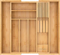 TIOPGHAD Bamboo-Silverware-Drawer-Organizer-Kitchen, Expandable Utensil Holder Cutlery Tray Flatware Organization Adjustable Wood Tableware Dividers Storage (with Removable Knife Block)(Natural)