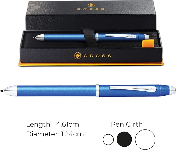 Cross Tech3+ Multifunction Pen with Stylus, Metallic Blue with Chrome Plated Appointments (AT0090-8) by A. T. Cross Co - PCA