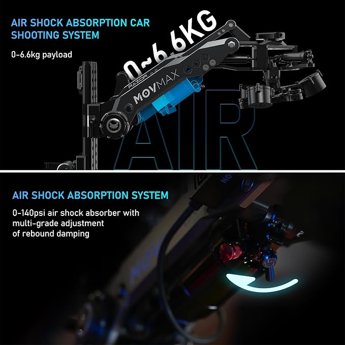 MOVMAX Razor Arm Air Shock Absorption Car Mount Shooting System for DJI Ronin Series(eg:RS4 Pro/RS4/RS3 Pro), Four Suction Cup Car Mount Kit,Gimbal Stabilizer with 22 Inch Storage Case(Yellow)
