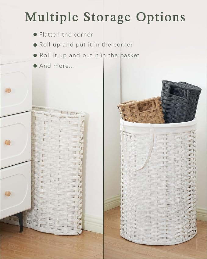 SETVSON Laundry Hamper with Lid Round Laundry Basket 23.8 Gal White | The lid hides dirty clothes, keeping spaces neat and fresh. 90 L Large Capacity, Stylish Design with Handles Easy Transport