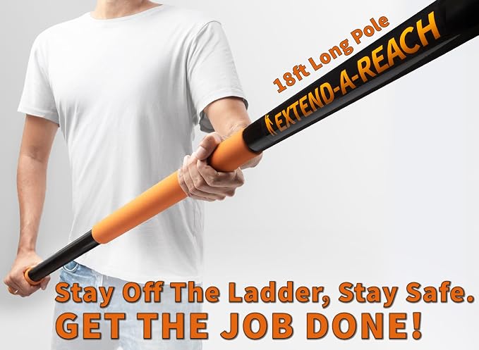 24 Foot High Reach Duster Kit with 5-18 ft Extension Pole for High Ceiling | Dusting & Window Cleaning Kit with Telescopic Pole, Baseboard and Wall Mop, Squeegee, Fan Blade & Cobweb Dusters