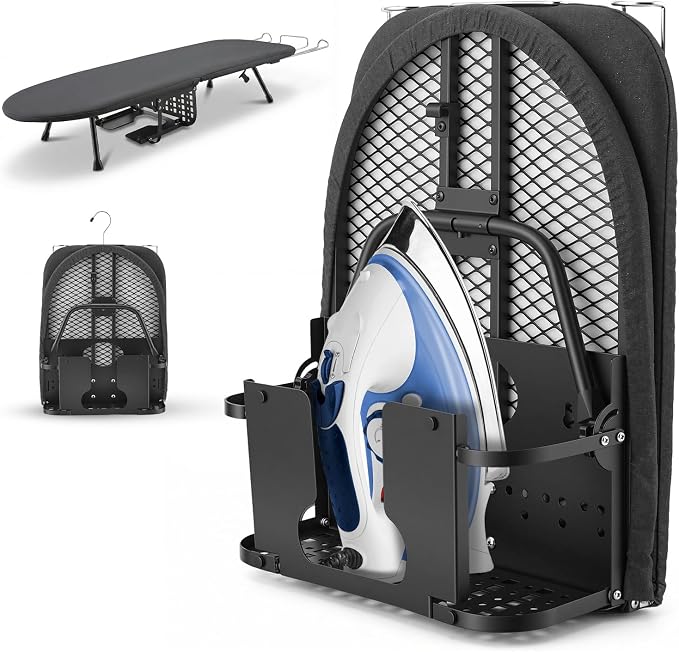 Tabletop Ironing Board with Iron Holder, Foldable Small Ironing Board for Travel, Folding Iron Board with Heat Resistant Cover, Portable Mini Iron Board for Apartment Dorm RV and Laundry Room Use