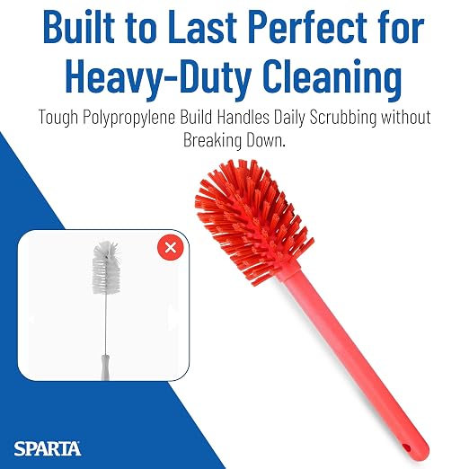 SPARTA Large Water Bottle Brush Ideal for Wide-Mouth Jars, Bottles and Tumblers, Dishwashing Tool with Handle for Home and Commercial Kitchens, Plastic, 12 Inches, Red, (Pack of 6)