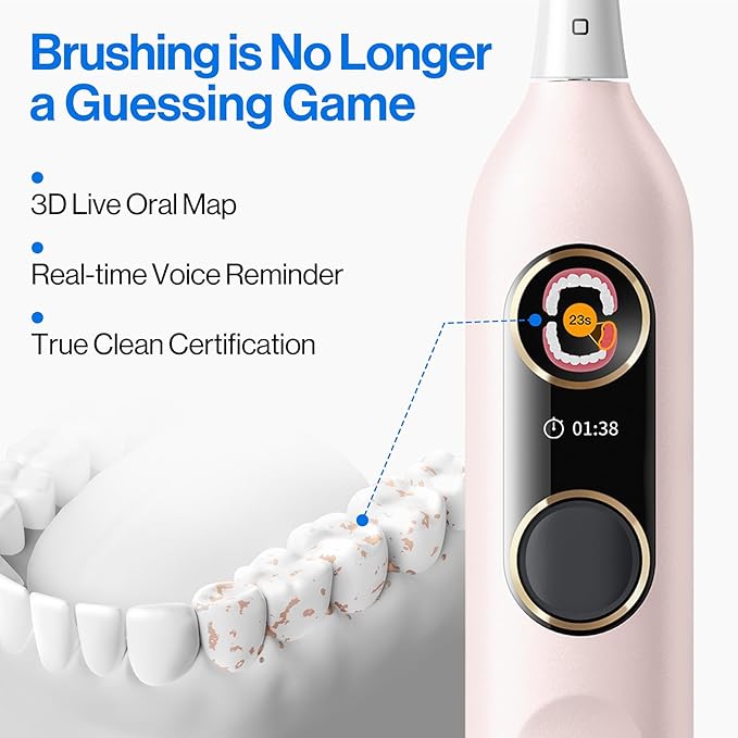 usmile Y20PRO Electric Toothbrush, AI-Powered Smart Toothbrush with AM/PM Auto Mode, 4 Brushing Modes, 90-Day Battery, App Control, Real-Time 3D Map, 2 Brush Heads Included(Sakura Pink)