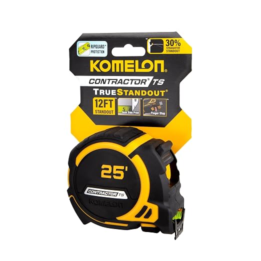 Komelon 25-Ft Contractor TS Wide blade Tape Measure with Backside Printing, Manual Lock, Fat Max(93425)