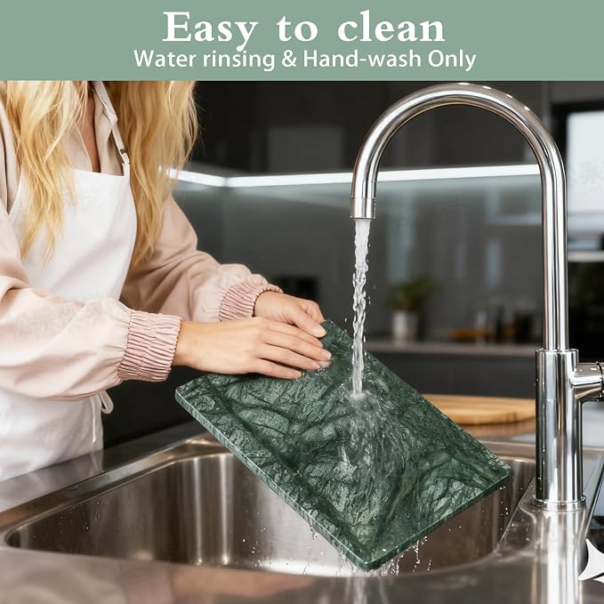 Marble Cutting Board for Kitchen 12×8 Inch green | Natural stone, 0.59" thick, non-slip feet, stay cool for dough/butter, ideal for pastry, cheese, charcuterie, pizza, bread