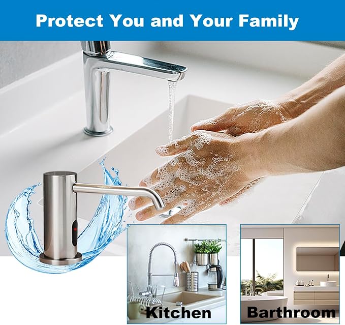 Touchless Automatic Soap Dispenser for Kitchen Bathroom Sink Built in Brushed Nickel Liquid Commercial Electric Soap Dispenser with Bottle and Pump Brushed Nickel