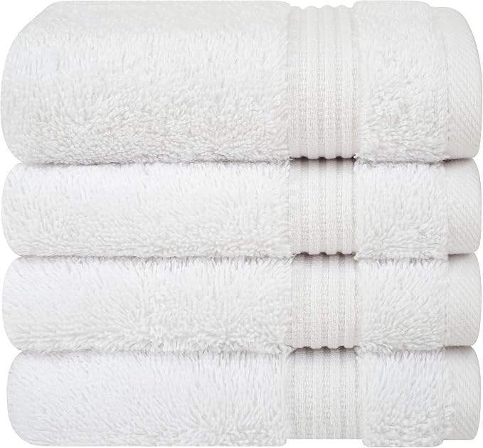 Cotton Paradise 100% Cotton Turkish Towel Set, Soft Absorbent Quick Dry, 4 Piece Washcloth Set, Snow White