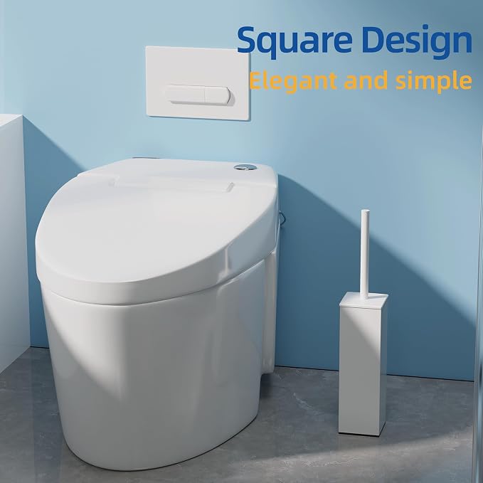 RUACQ Toilet Brush and Holder Set 2pcs,Square Toilet Bowl Brush for Bathroom with 304 Stainless Steel Handle Toilet Cleaner Brush with Durable Scrubbing Bristles,Splash-Proof (White)