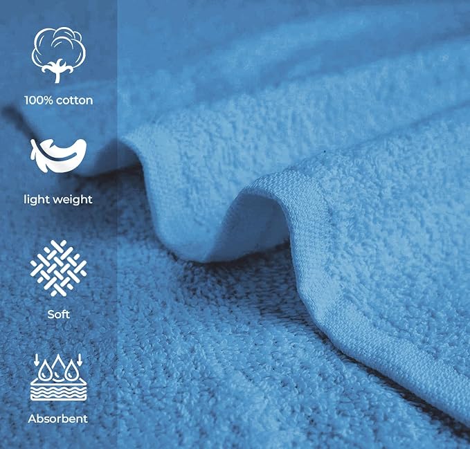 Avalon Towels Salon Towel - Sky Blue Hand Towels Bulk Pack of 24 - 100% Cotton Absorbent Spa, Facial & Gym Towel for Working Out - 16x27 Inches (Not Bleach Proof)