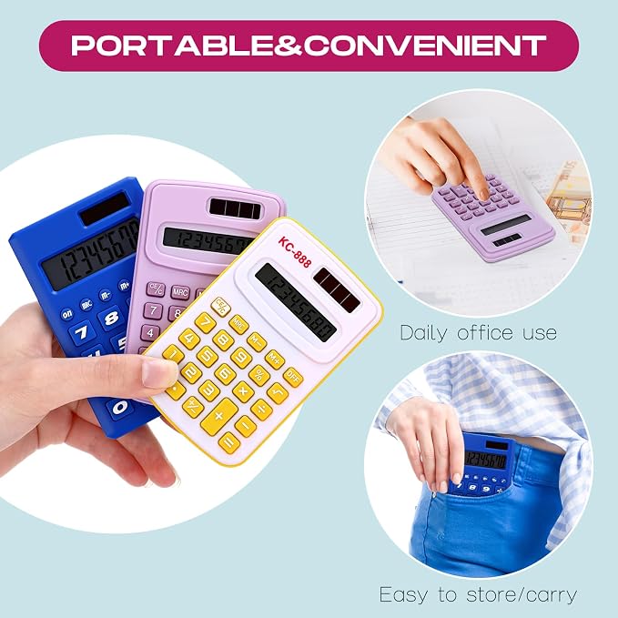 Yunsailing 48 Pcs Pocket Calculators Bulk Mini 8 Digit Handheld Calculator Small Basic Standard Calculator for Students Kids Teachers School Desktop Home Office, 3 Designs (Fresh)