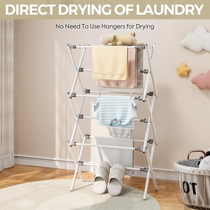 APEXCHASER Extra Large Clothes Drying Rack, Foldable & Extendable Laundry Rack with Adjustable Size (20.87"-35.43" L), Space-Saving, Rust-Resistant Frame for Indoor/Outdoor Use, White