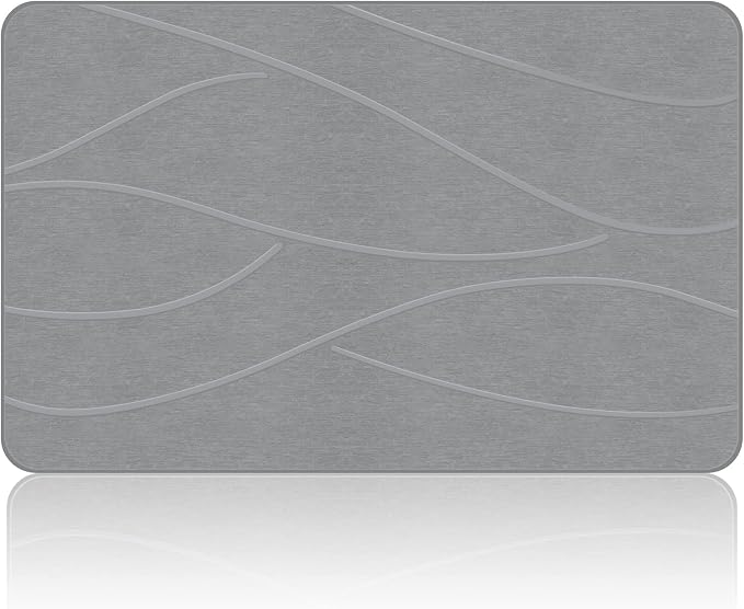 Veeloim Stone Bath Mat Diatomaceous Earth Shower Mat Non-Slip Super Absorbent Diatomite Stone Bath Mats for Bathroom Floor Quick Drying Natural Easy to Clean(23.6''×15.4" Gray)