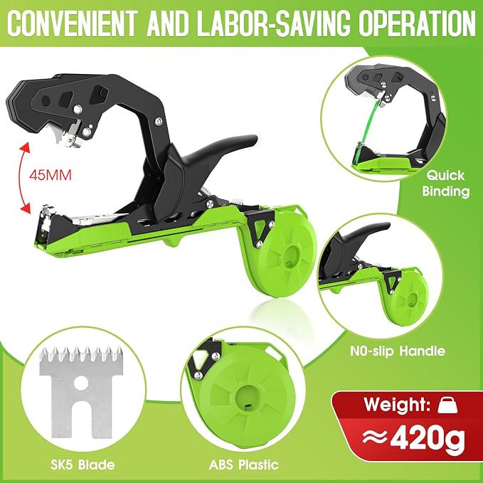 Cekegon Plant Tying Machine, 420g Tapener Tying Tool Plant Tying Tool | 20 Rolls Tape 10000pcs Staples Green